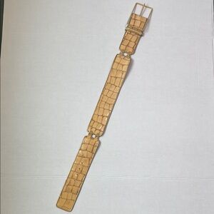 3.1 PHILIP LIM Women's Wide Belt Honey Crocodile Embossed Obi Belt Gold Hardware